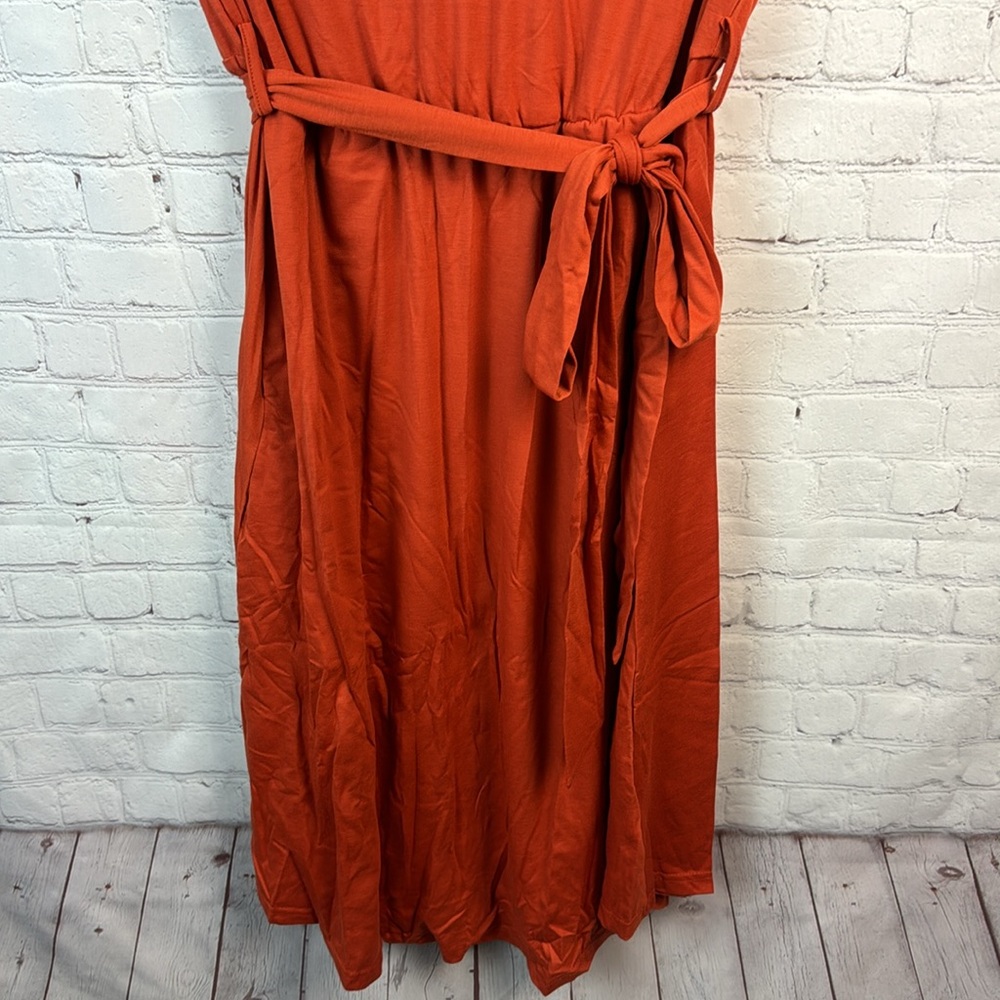BloomChic Orange V-Neck Embroidery Detail Pocket Dress Size Medium - Picture 5 of 6